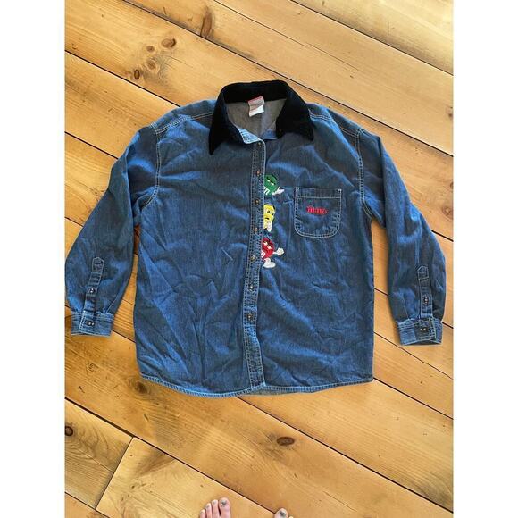 Vintage M&M's Candy Denim Button Down Shirt. 90's. Size Large. Velvet Collar! - Picture 1 of 7